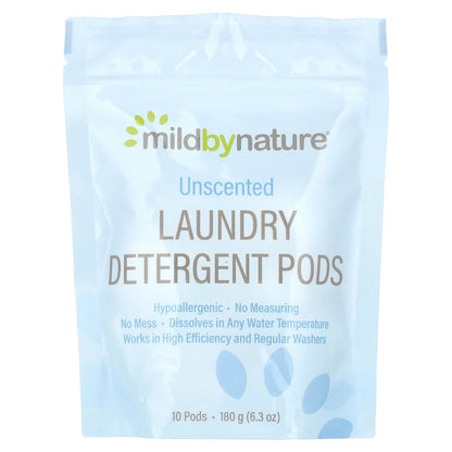 Mild By Nature, Laundry Detergent Pods, Unscented, 10 Pods, 6.3 oz (180 g)