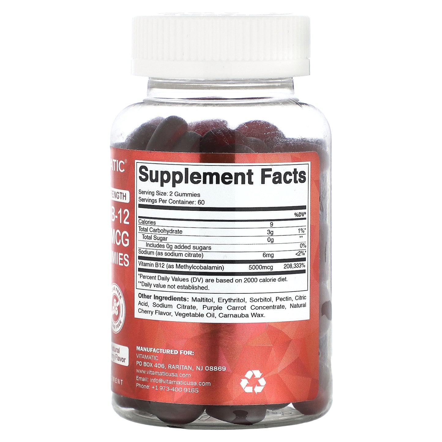 Vitamatic, Methyl B-12 Gummies, Natural Cherry, 120 Gummies (2,500 mcg per Gummy)