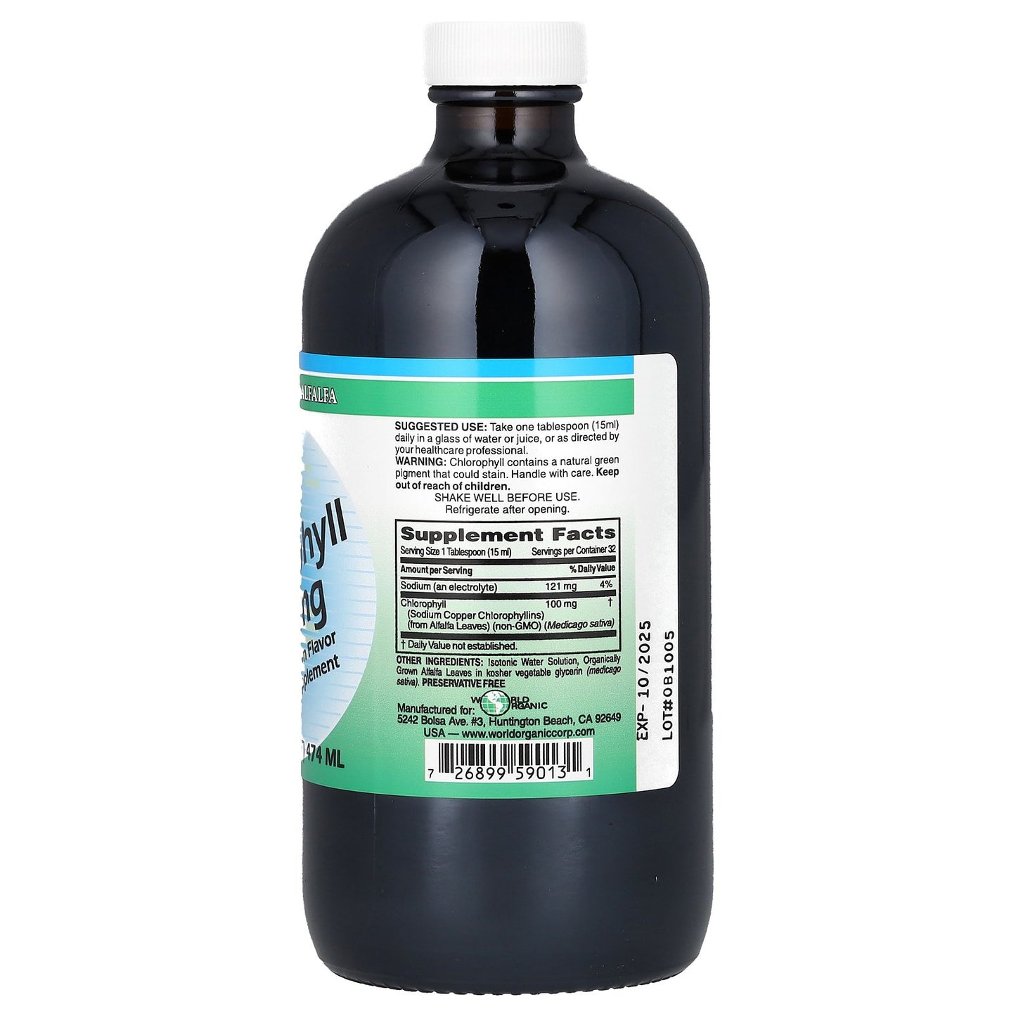 World Organic, Liquid Chlorophyll, 100 mg, 16 fl oz (474 ml)