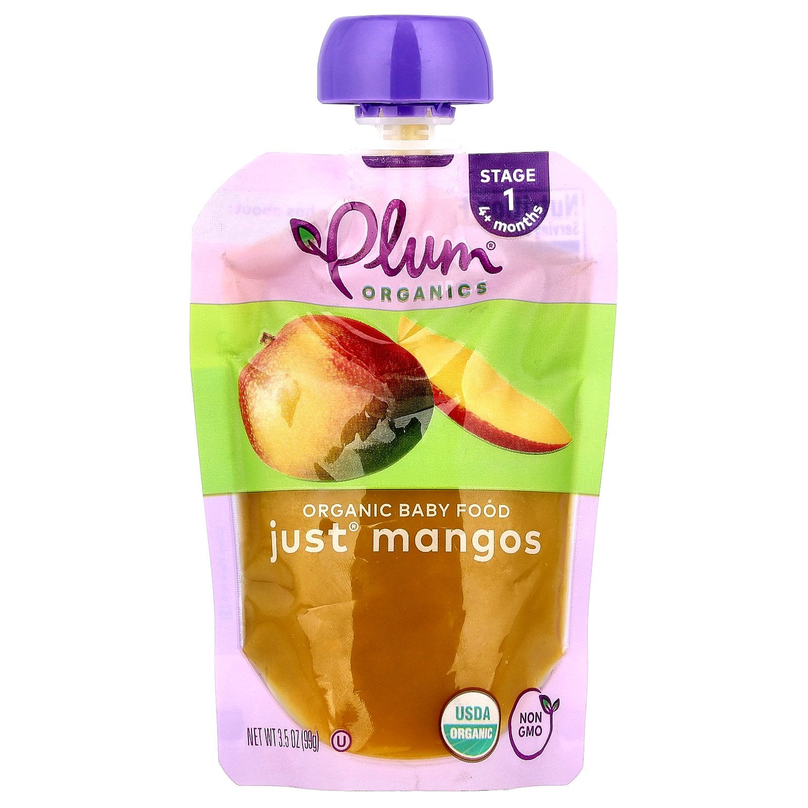 Plum Organics, Organic Baby Food, Just® Mangos, Stage 1, 4+ Months, 3.5 oz (99 g)
