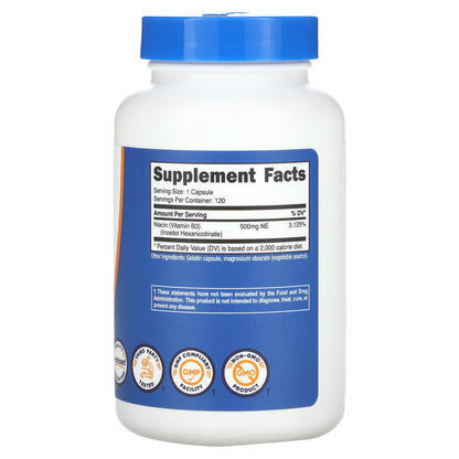 Nutricost, Niacin, Flush-Free, 500 mg, 120 Capsules