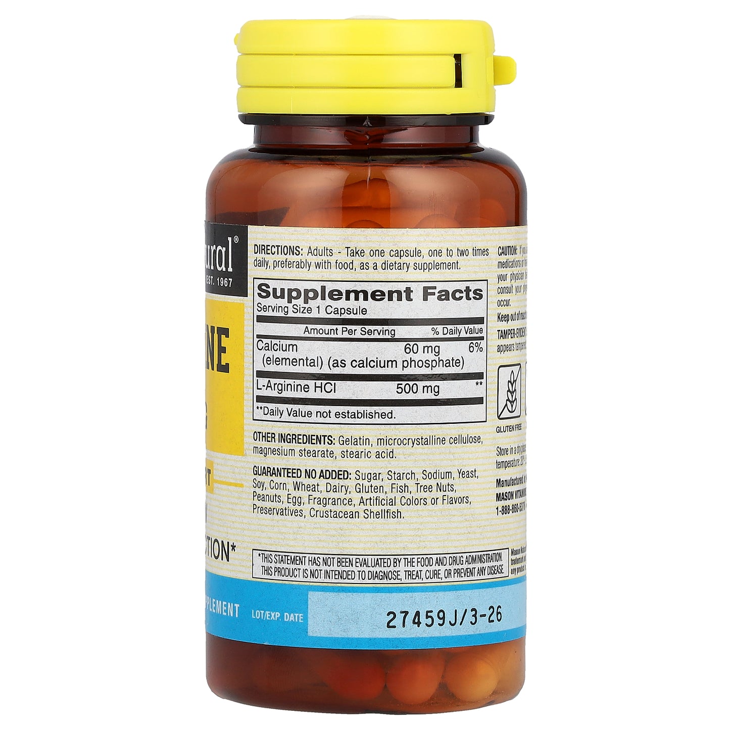 Mason Natural, L-Arginine, 500 mg, 60 Capsules