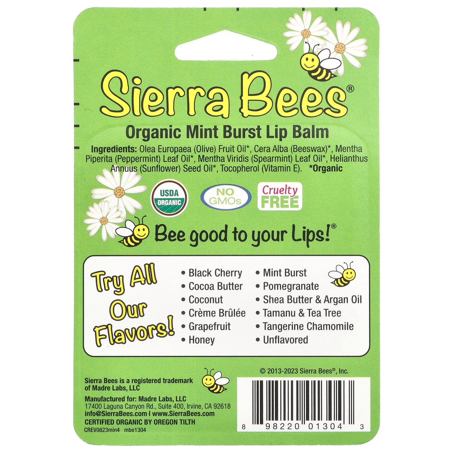 Sierra Bees, Organic Lip Balms, Mint Burst, 4 Pack, 0.15 oz (4.25 g) Each