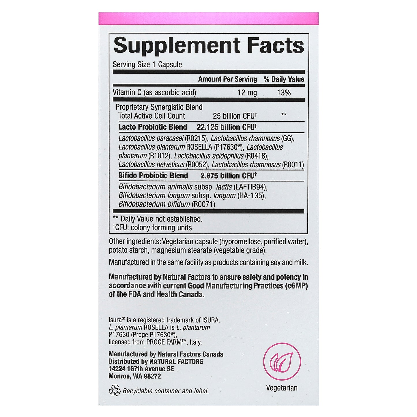 Natural Factors, Ultimate Probiotic Women's Every Day, 25 Billion , 30 Vegetarian Capsules