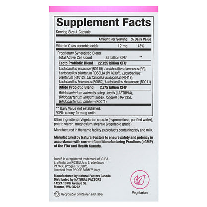 Natural Factors, Ultimate Probiotic Women's Every Day, 25 Billion , 30 Vegetarian Capsules