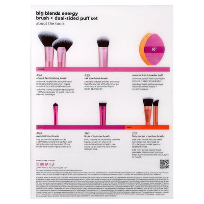 Real Techniques, Big Blends Energy, Brush + Dual-Sided Puff Set, 6 Piece Set