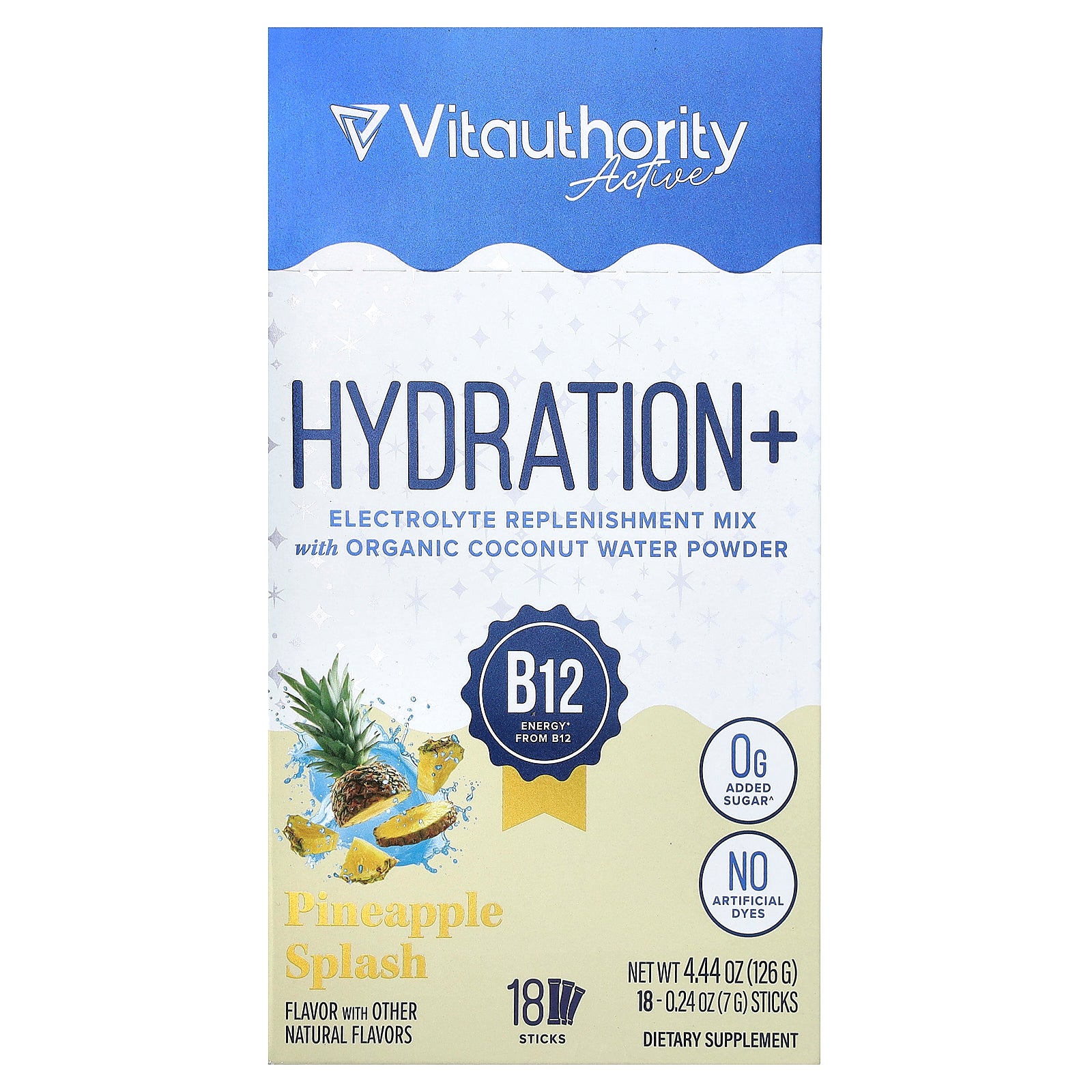 Vitauthority, Active, Hydration+, Pineapple Splash, 18 Sticks, 0.24 oz (7 g) Each