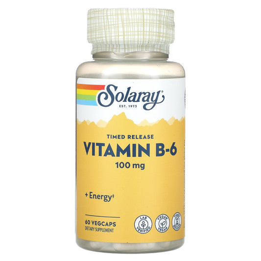 Solaray, Timed Release, Vitamin B-6, 100 mg, 60 VegCaps