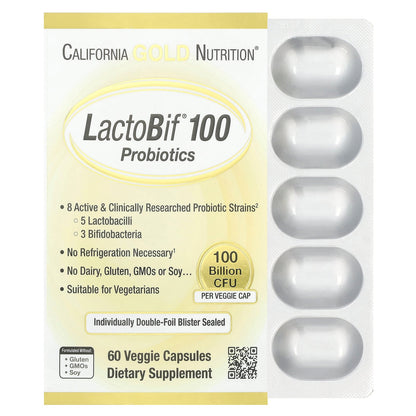 California Gold Nutrition, LactoBif® 100 Probiotics, 100 Billion CFU, 60 Veggie Capsules