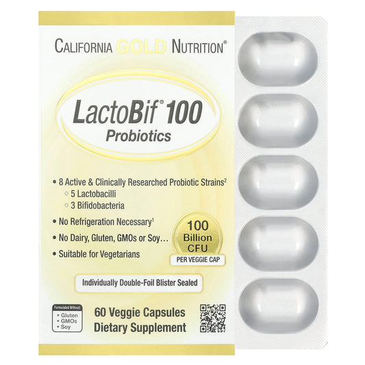 California Gold Nutrition, LactoBif® 100 Probiotics, 100 Billion CFU, 60 Veggie Capsules