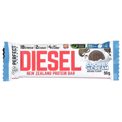 PERFECT Sports, Diesel, New Zealand Protein Bar, Cookies'n Cream, 12 Bars, 50 g Each