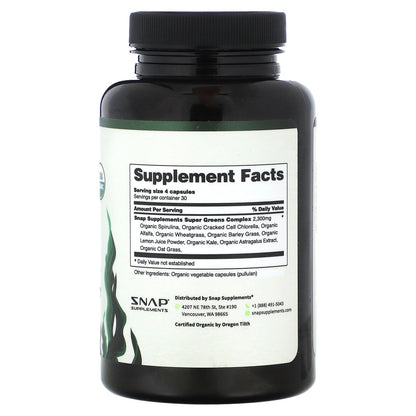 Snap Supplements, Organic Spirulina & Chlorella, 120 Capsules