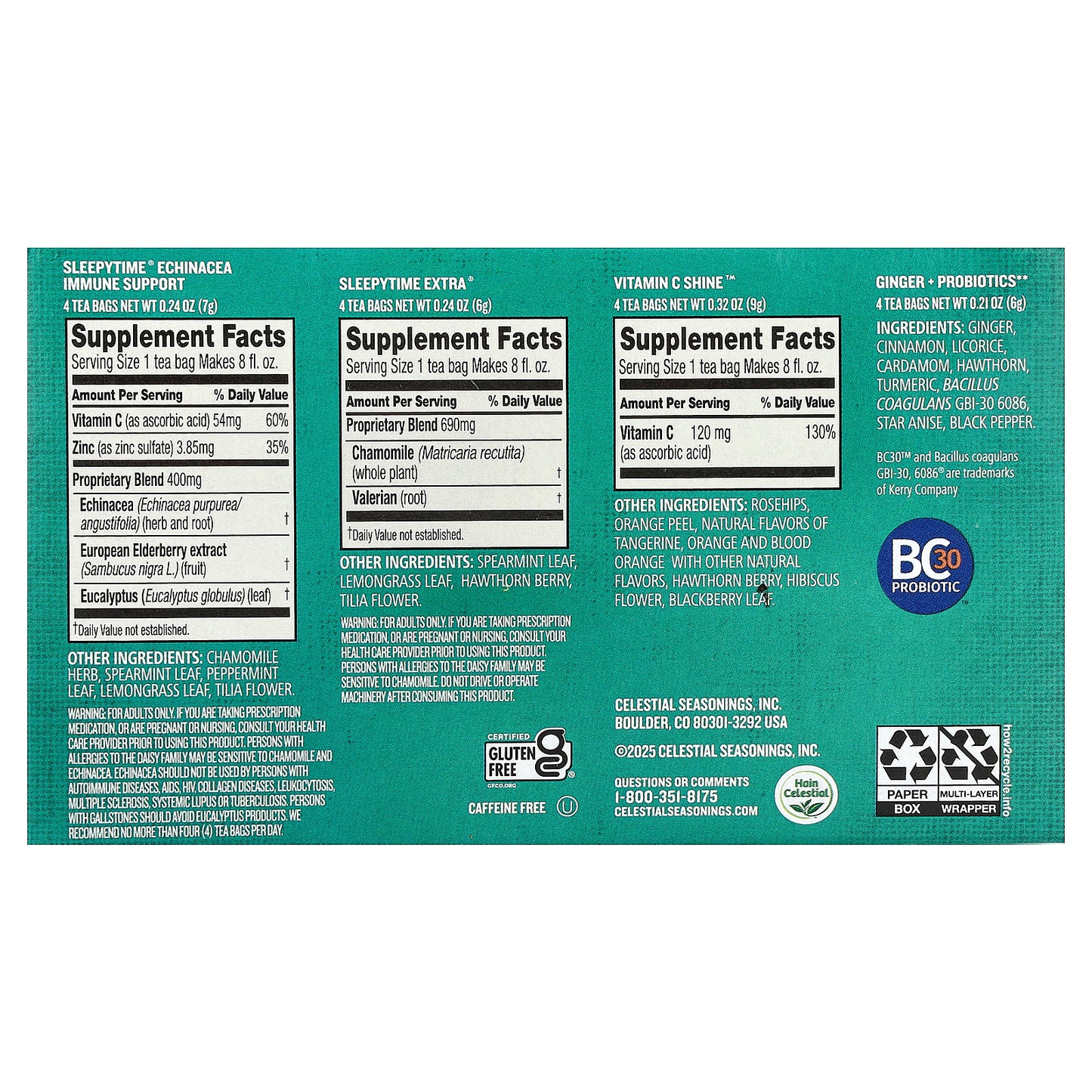 Celestial Seasonings, Everyday Wellness Variety Pack, Caffeine Free , 16 Tea Bags, 1 oz (28 g)