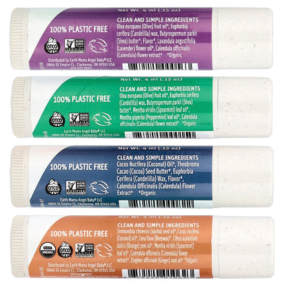 Earth Mama, Lip Balm, Quadruplets, 4 Pack, 0.15 oz (4 ml) Each