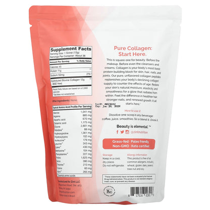 Zint, Pure Grass-Fed Collagen Peptides, Unflavored, Bag, 16 oz (454 g)