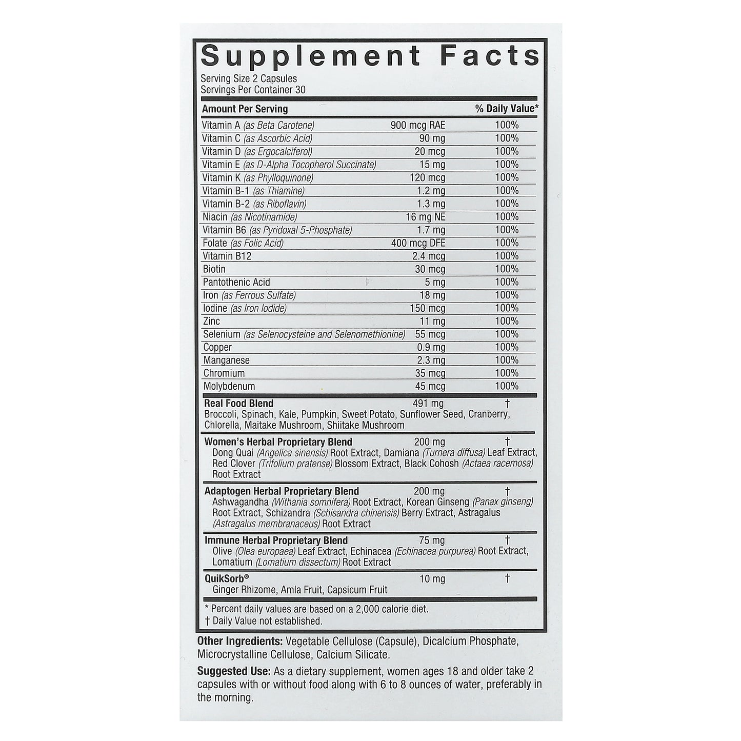 Nature's Answer, Women's 100, Multivitamin, 60 Vegetarian Capsules