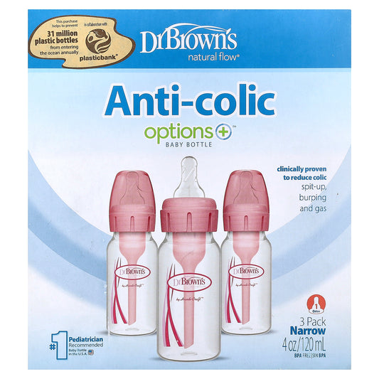 Dr. Brown's, Natural Flow®, Anti-colic Options+™ Baby Bottle, 0 Months +, 3 Pack, 4 oz (120 ml) Each