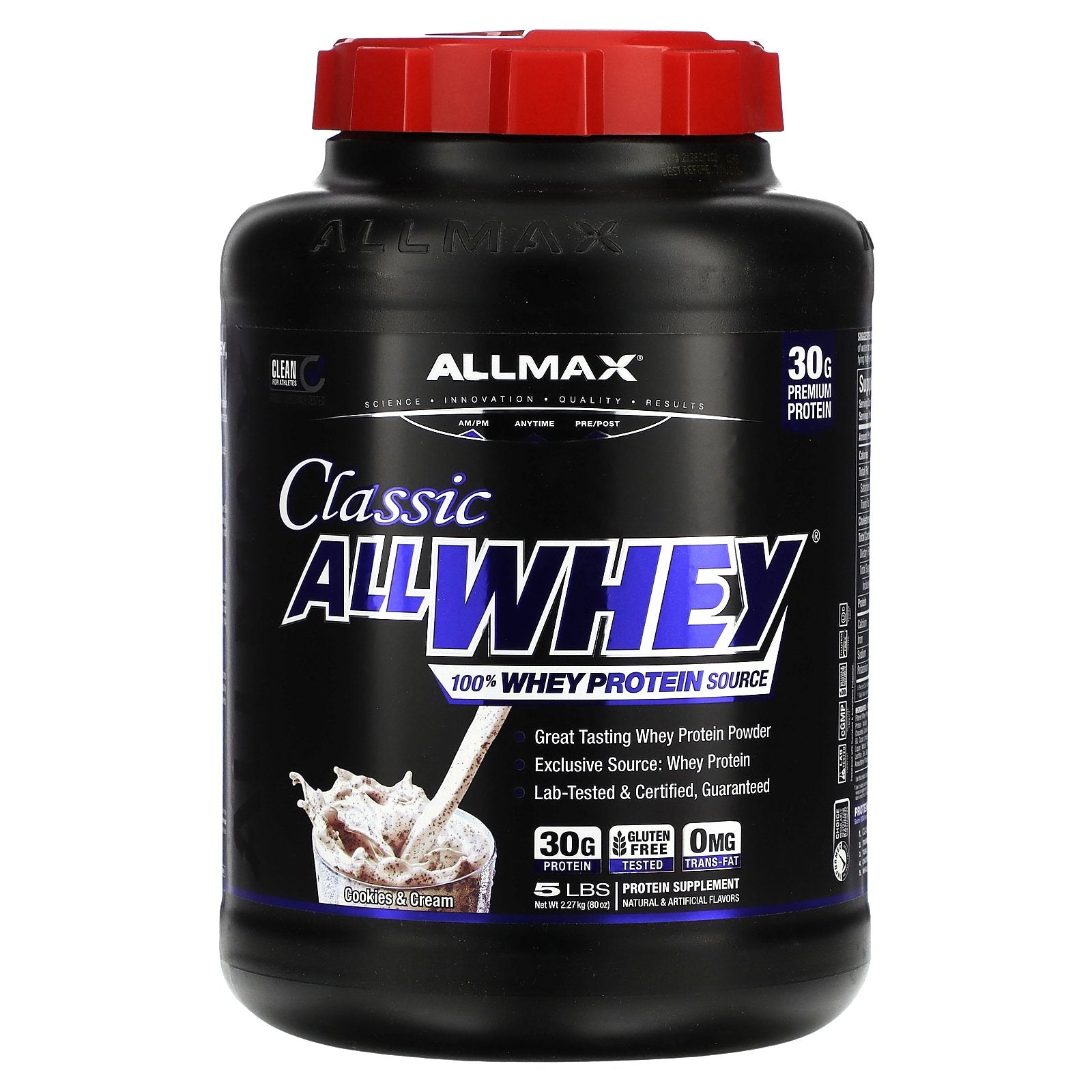 ALLMAX, CLASSIC ALLWHEY®, 100% Whey Protein Source, Cookies & Cream, 5 lbs. (2.27 kg)