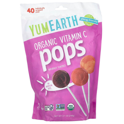 YumEarth, Organic Vitamin C Pops, Assorted, 40 Individually Wrapped Pops, 8.7 oz (248 g)