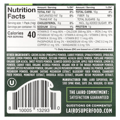 Laird Superfood, Prebiotic Daily Greens, 15 Packs, 0.5 oz (14 g) Each