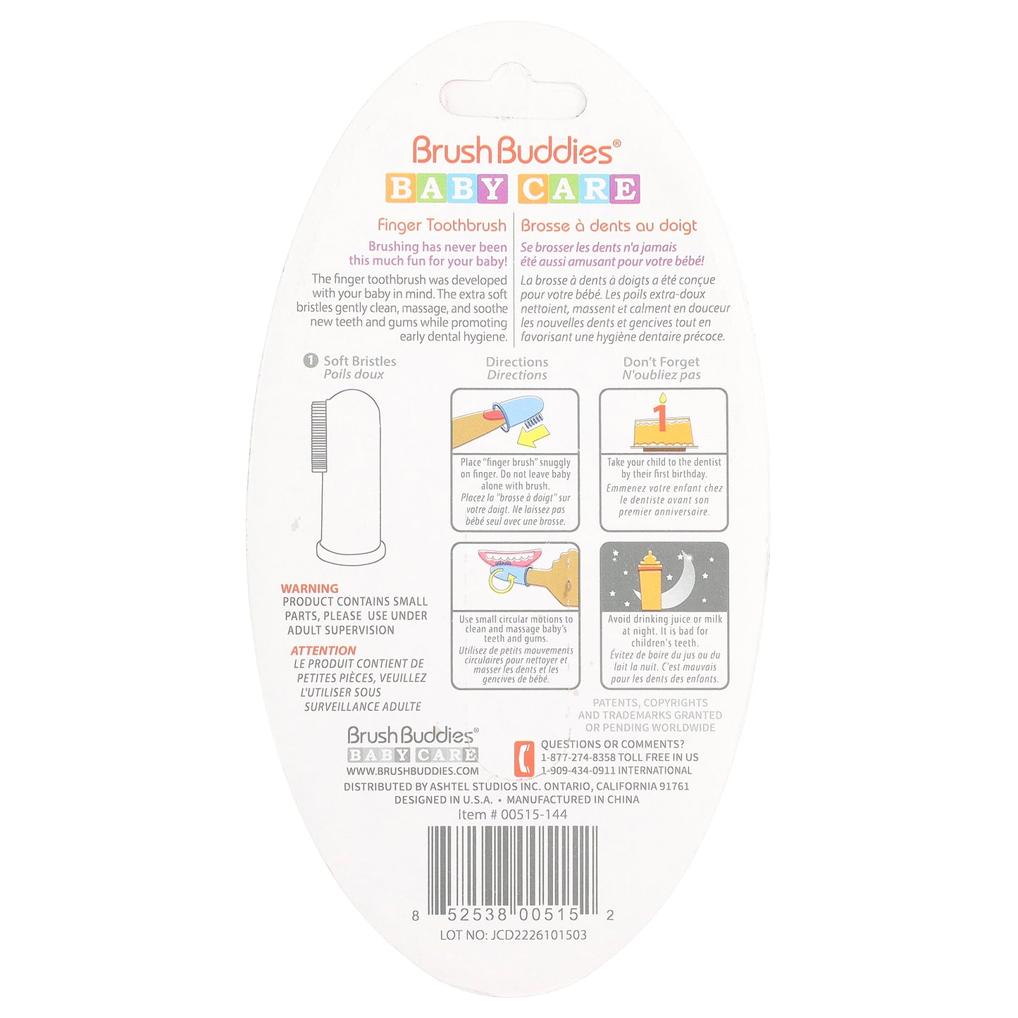 Brush Buddies, Baby Care, Finger Toothbrush, 0-3 Yrs, 1 Finger Toothbrush