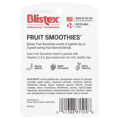 Blistex, Lip Moisturizer, Fruit Smoothies, 3 Sticks, 0.10 oz (2.83 g) Each