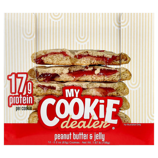 My Cookie Dealer Protein, Protein Cookie, Peanut Butter & Jelly, 12 Cookies, 2.2 oz (63 g) Each