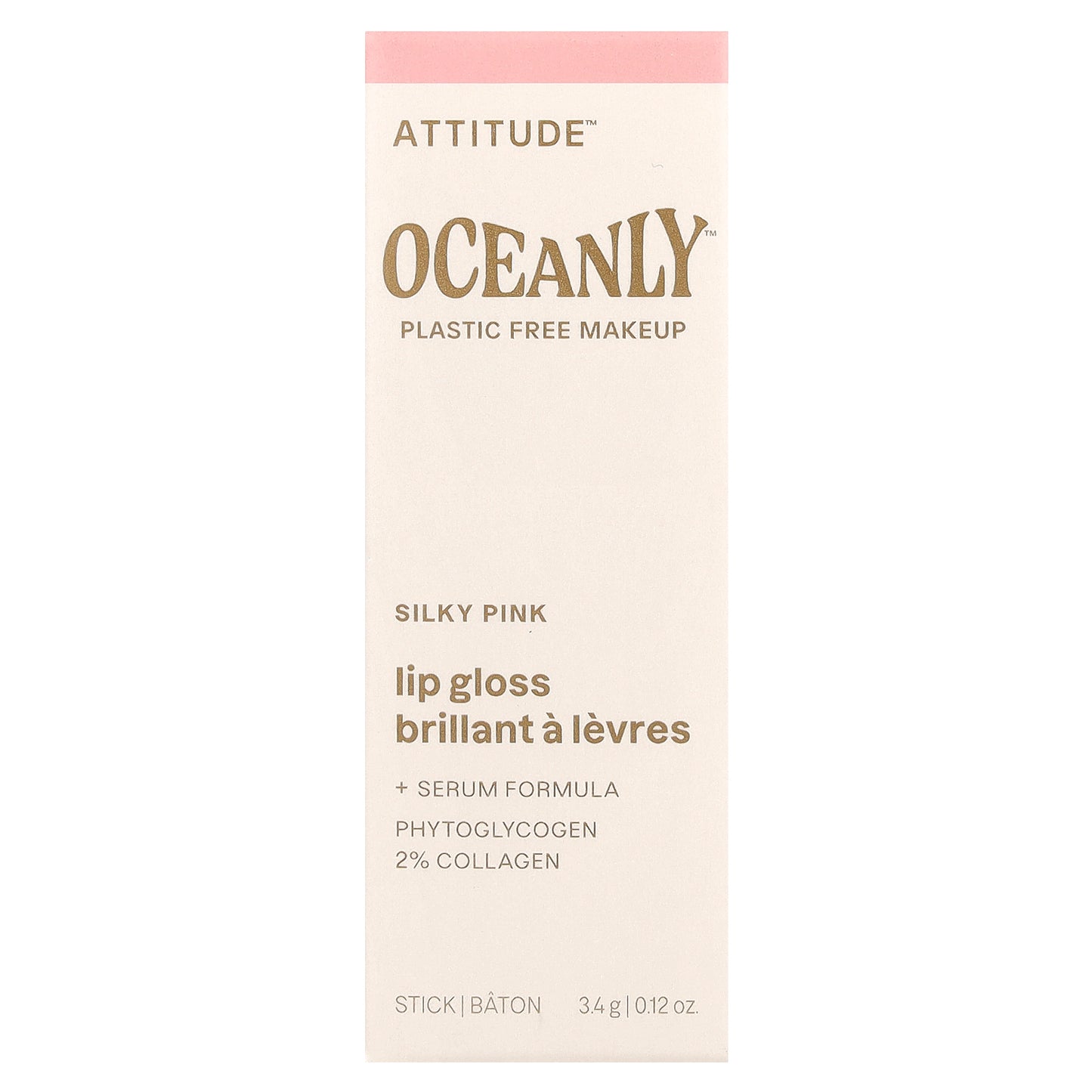 ATTITUDE, Oceanly™, Lip Gloss, Silky Pink, 0.12 oz (3.4 g)