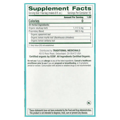 Traditional Medicinals, Organic Stress Ease® Tension Relief, Lemon Verbena Mint, Caffeine Free, 16 Wrapped Tea Bags, 0.85 oz (24 g)