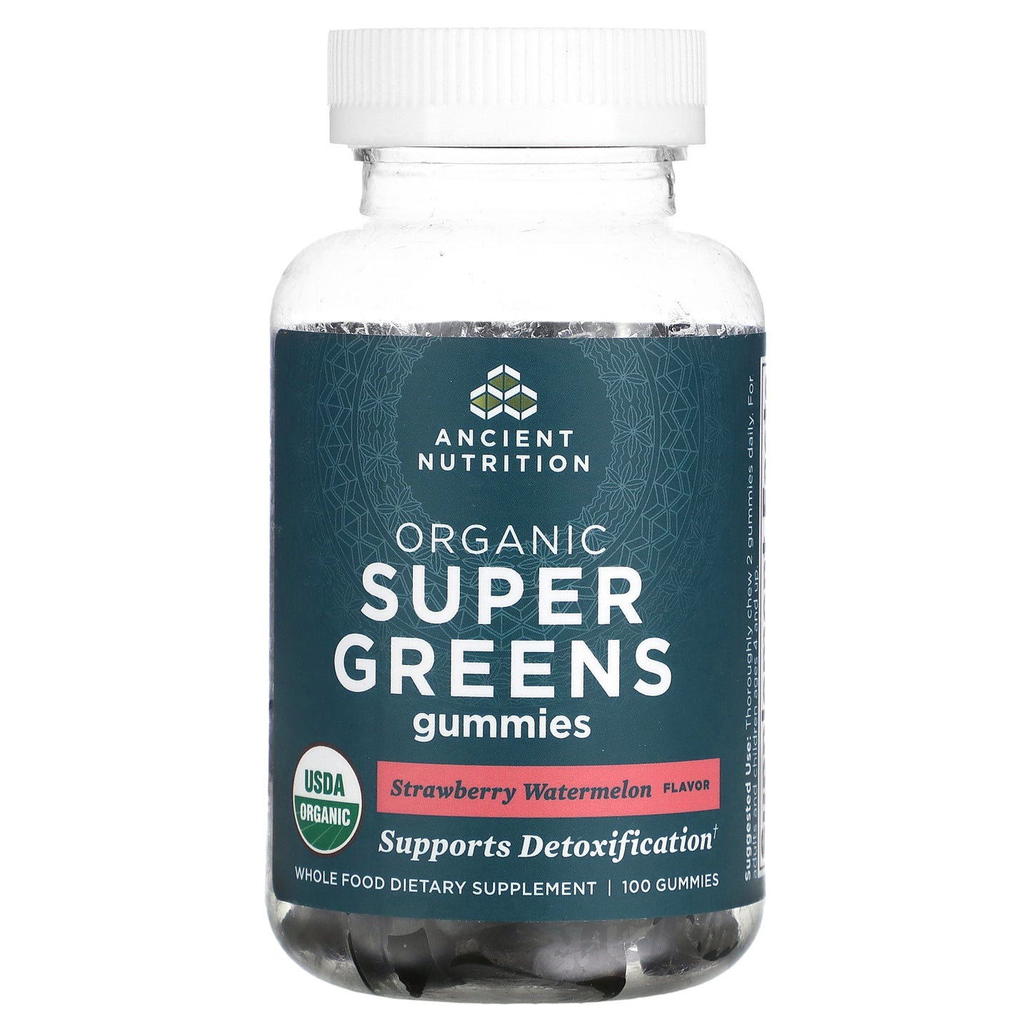 Ancient Nutrition, Organic Super Greens Gummies, Strawberry Watermelon, 100 Gummies