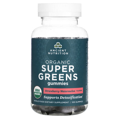 Ancient Nutrition, Organic Super Greens Gummies, Strawberry Watermelon, 100 Gummies