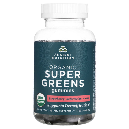 Ancient Nutrition, Organic Super Greens Gummies, Strawberry Watermelon, 100 Gummies