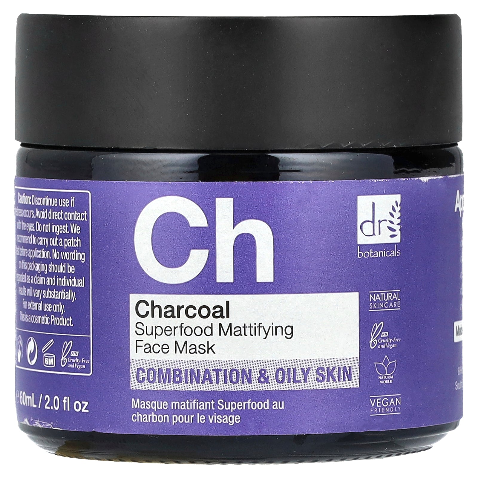 Dr. Botanicals, Superfood Mattifying Face Beauty Mask, Charcoal, 2 fl oz (60 ml)