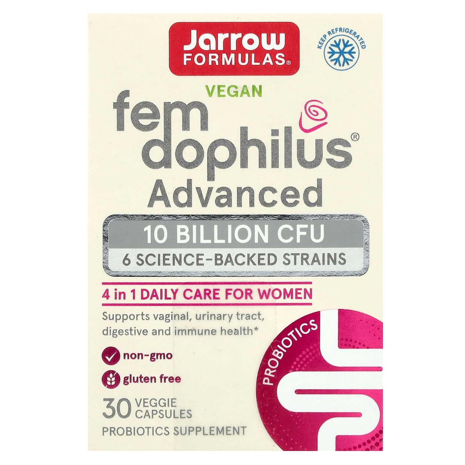 Jarrow Formulas, Vegan Fem Dophilus Advanced, 10 Billion CFU (104 mg), 30 Veggie Capsules