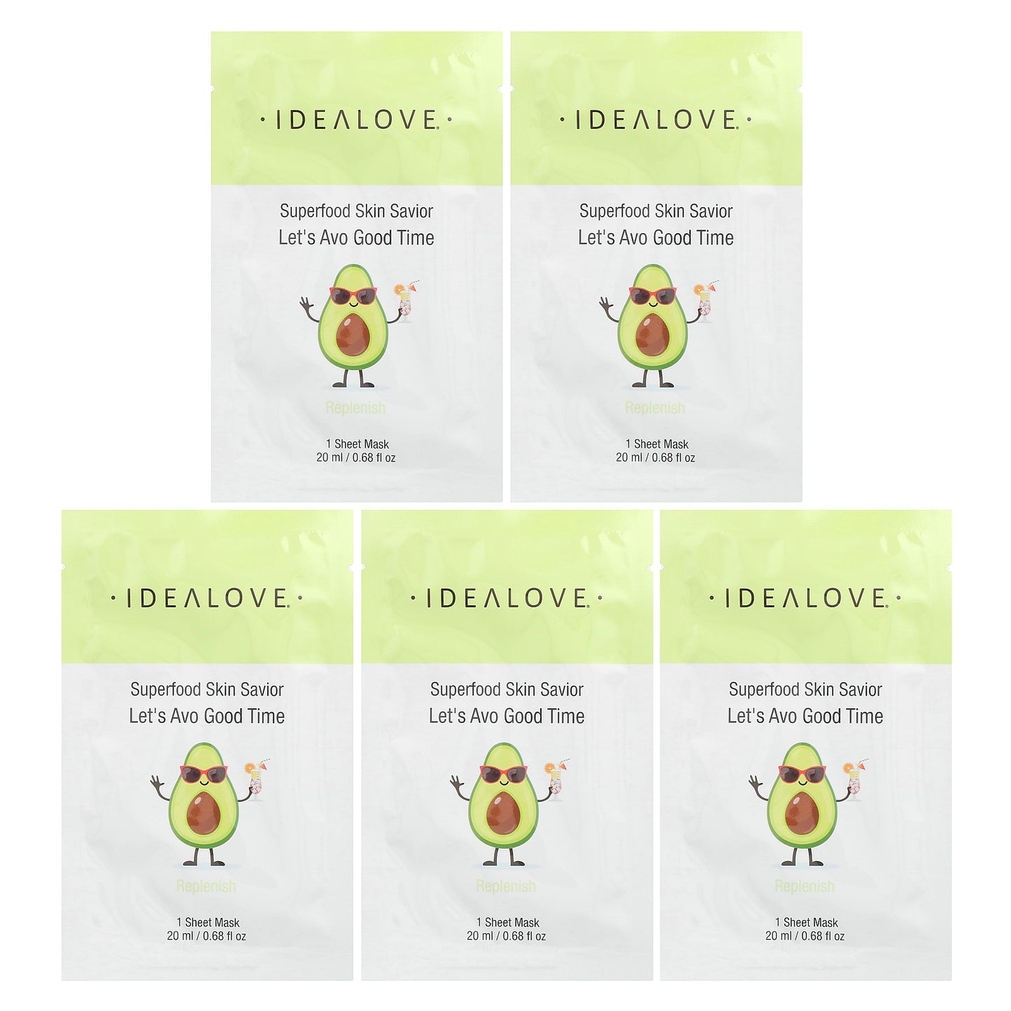 Idealove, Superfood Skin Savior, Let's Avo Good Time, 5 Beauty Sheet Masks, 0.68 fl oz (20 ml) Each