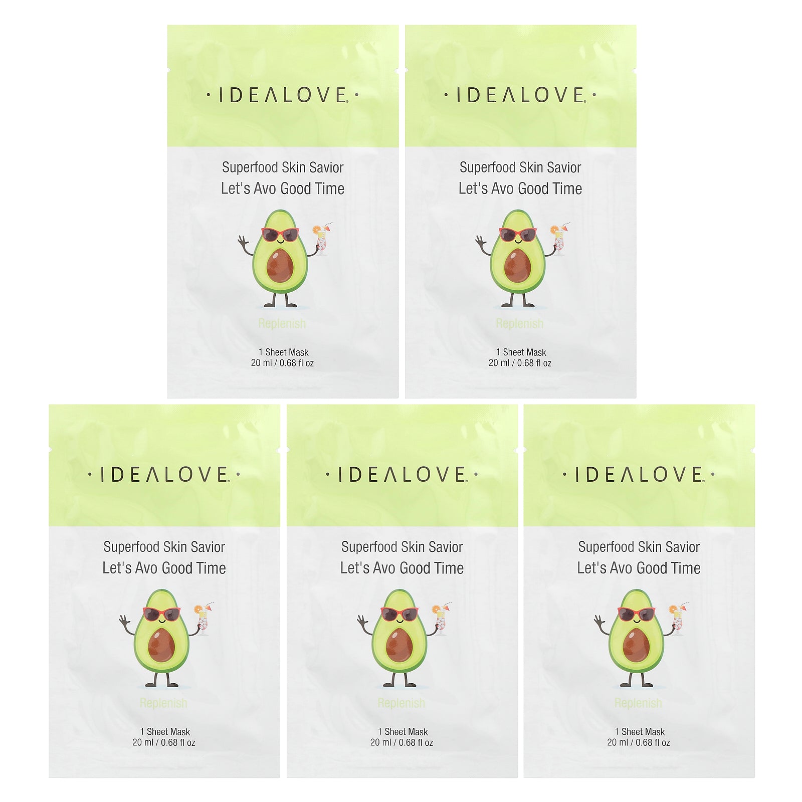 Idealove, Superfood Skin Savior, Let's Avo Good Time, 5 Beauty Sheet Masks, 0.68 fl oz (20 ml) Each