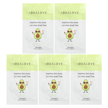 Idealove, Superfood Skin Savior, Let's Avo Good Time, 5 Beauty Sheet Masks, 0.68 fl oz (20 ml) Each