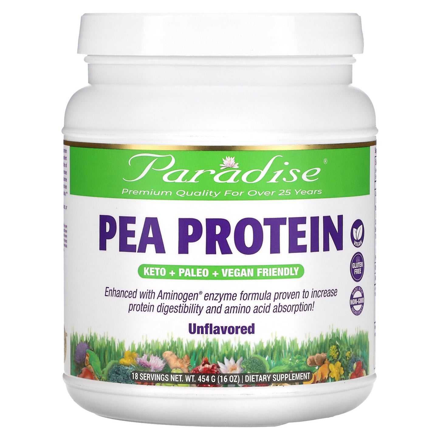 Paradise Herbs, Pea Protein, Unflavored, 16 oz (454 g)