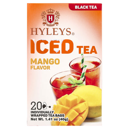 Hyleys Tea, Iced Black Tea, Mango, 20 Individually Wrapped Tea Bags, 1.41 oz (40 g)