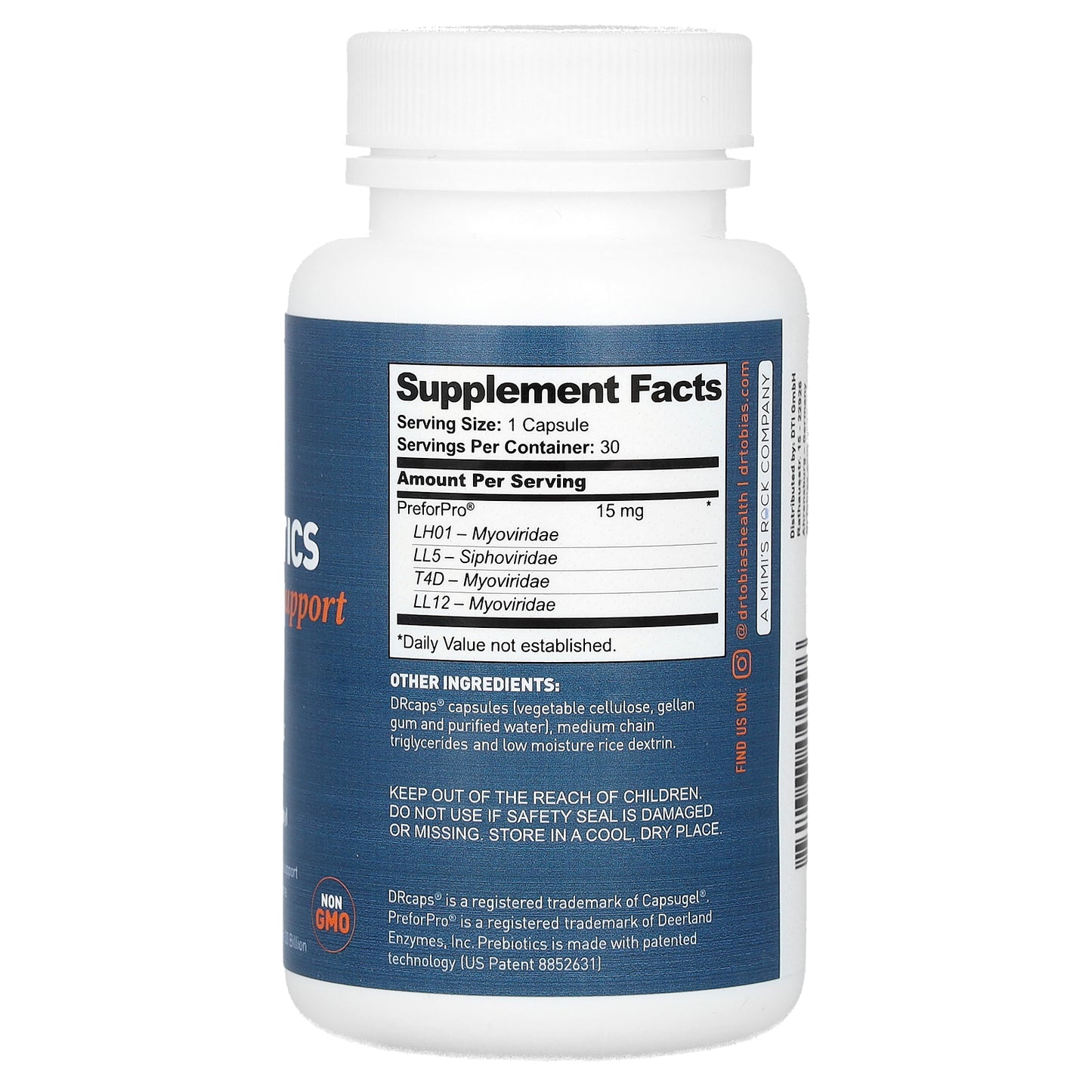 Dr. Tobias, Prebiotics, Digestive Support, 15 mg, 30 Capsules