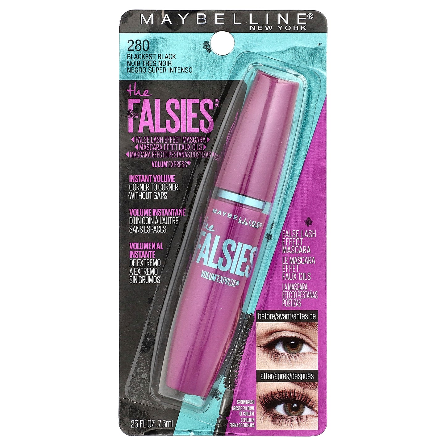 Maybelline, The Falsies™, False Lash Effect Mascara, 280 Blackest Black, 0.25 fl oz (7.5 ml)