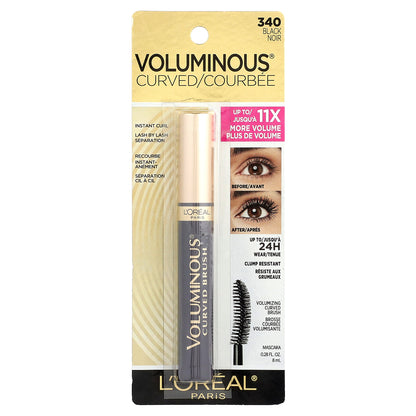 L'Oréal, Voluminous®, Curved Brush Mascara, 340 Black, 0.28 fl oz (8 ml)