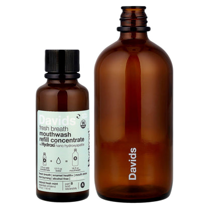 Davids, Fresh Breath Mouthwash Refill Kit, Alcohol Free, Natural Fresh Mint, 2 Piece Kit