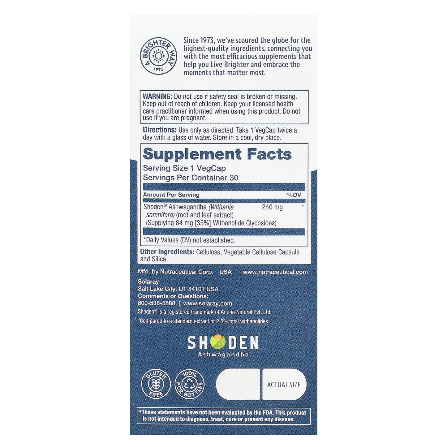 Solaray, Ashwagandha, 240 mg, 30 VegCaps