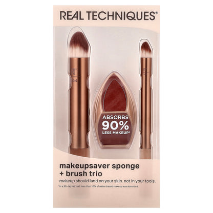 Real Techniques, Makeupsaver Sponge + Brush Trio, 3 Piece Set