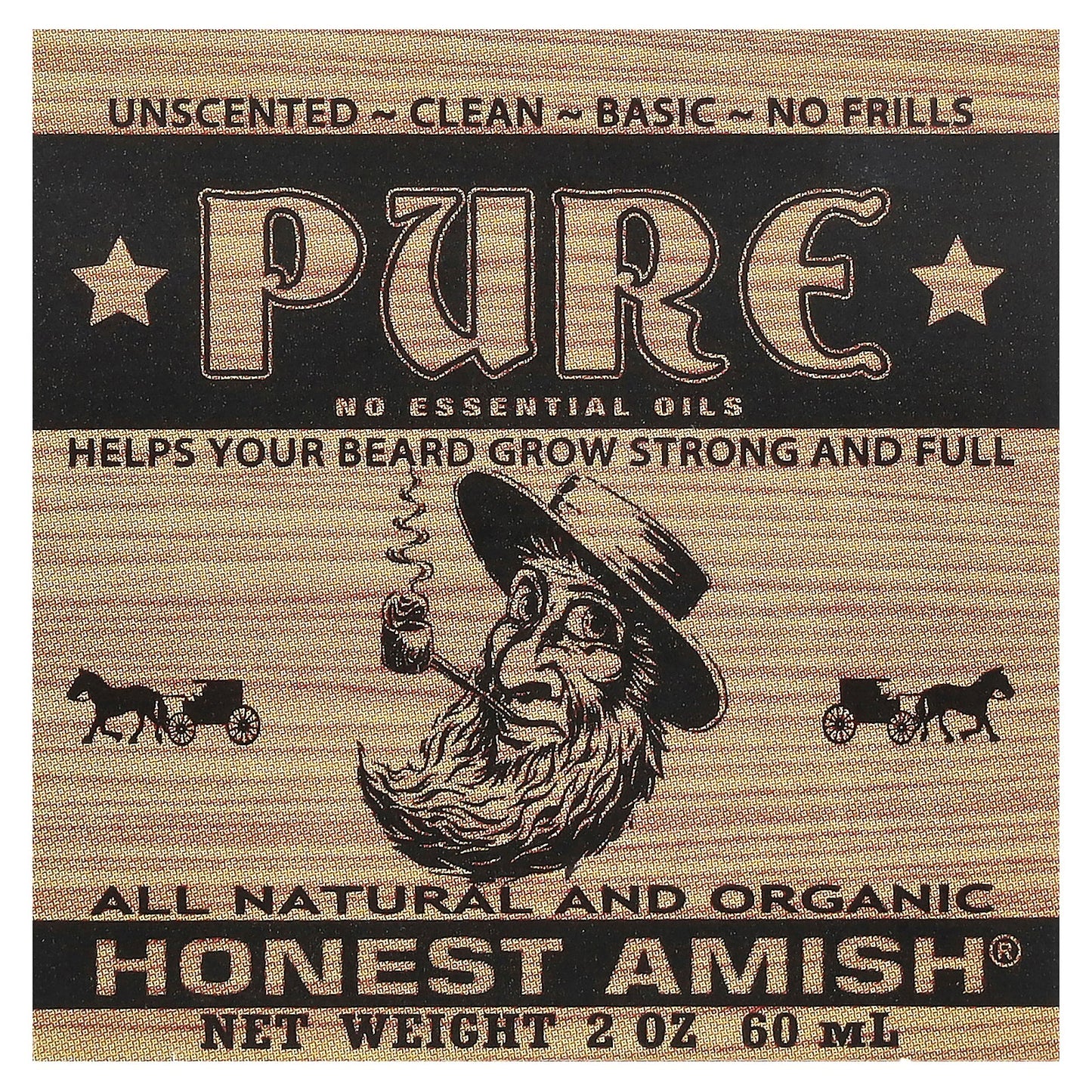 Honest Amish, Pure Beard Balm, Unscented, 2 oz (60 ml)