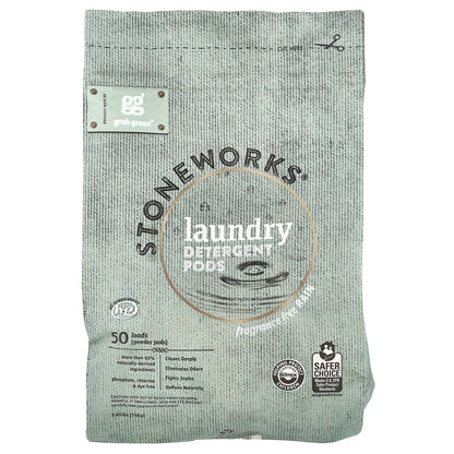 Grab Green, Stoneworks®, Laundry Detergent Pods, Fragrance Free, Rain, 50 Loads, 1.65 lbs (750 g)