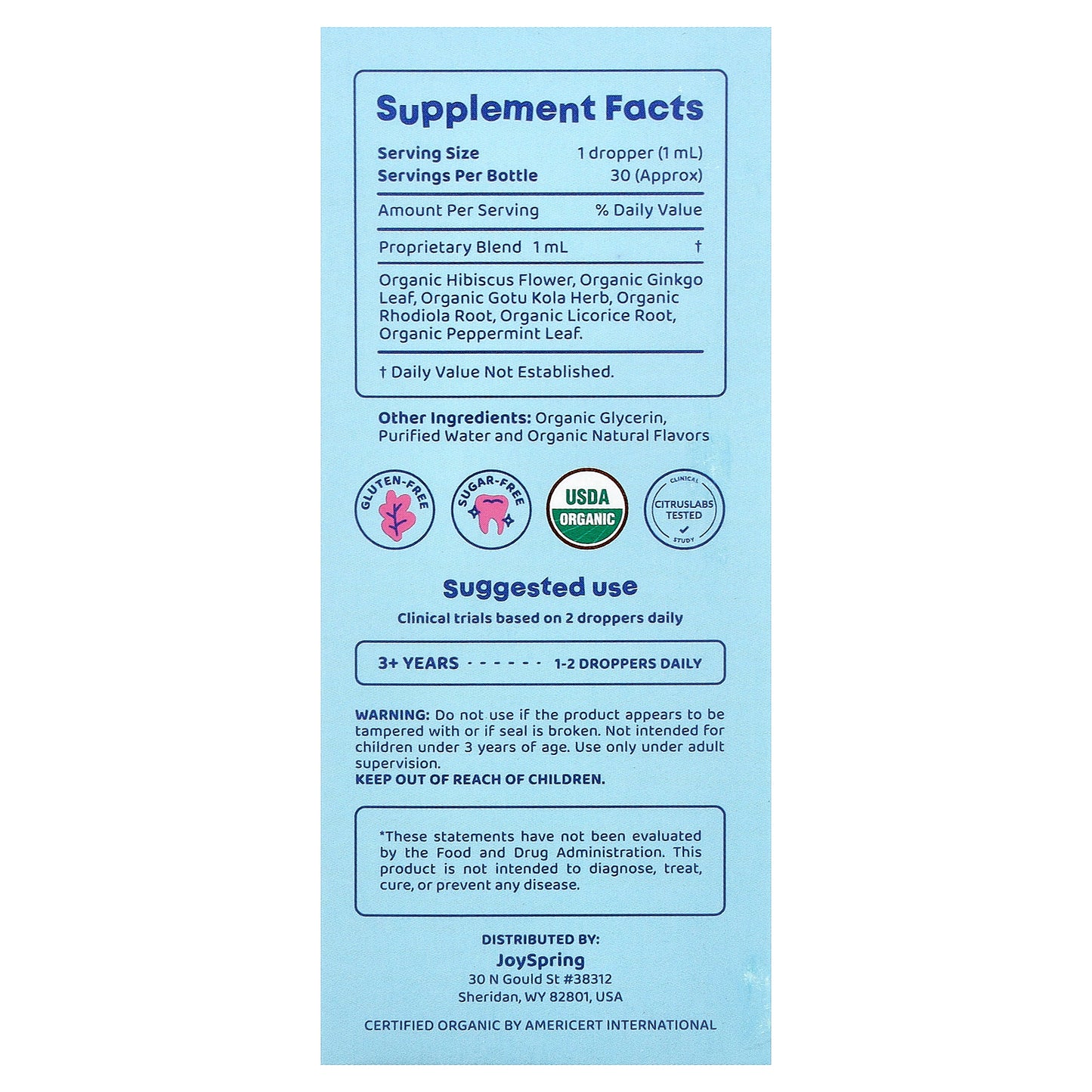 JoySpring, Genius Drops, Focus + Attention, Smartberry Vanilla, 1 fl oz (30 ml)