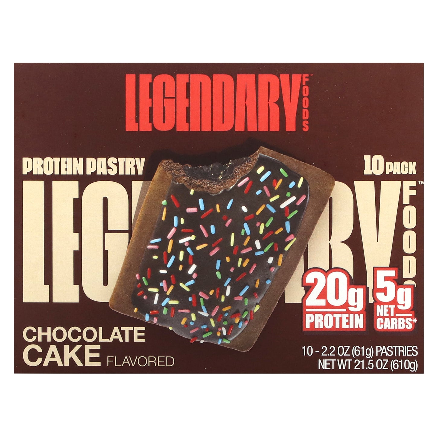 Legendary Foods, Protein Pastry, Chocolate Cake, 10 Pack, 2.2 oz (61 g) Each