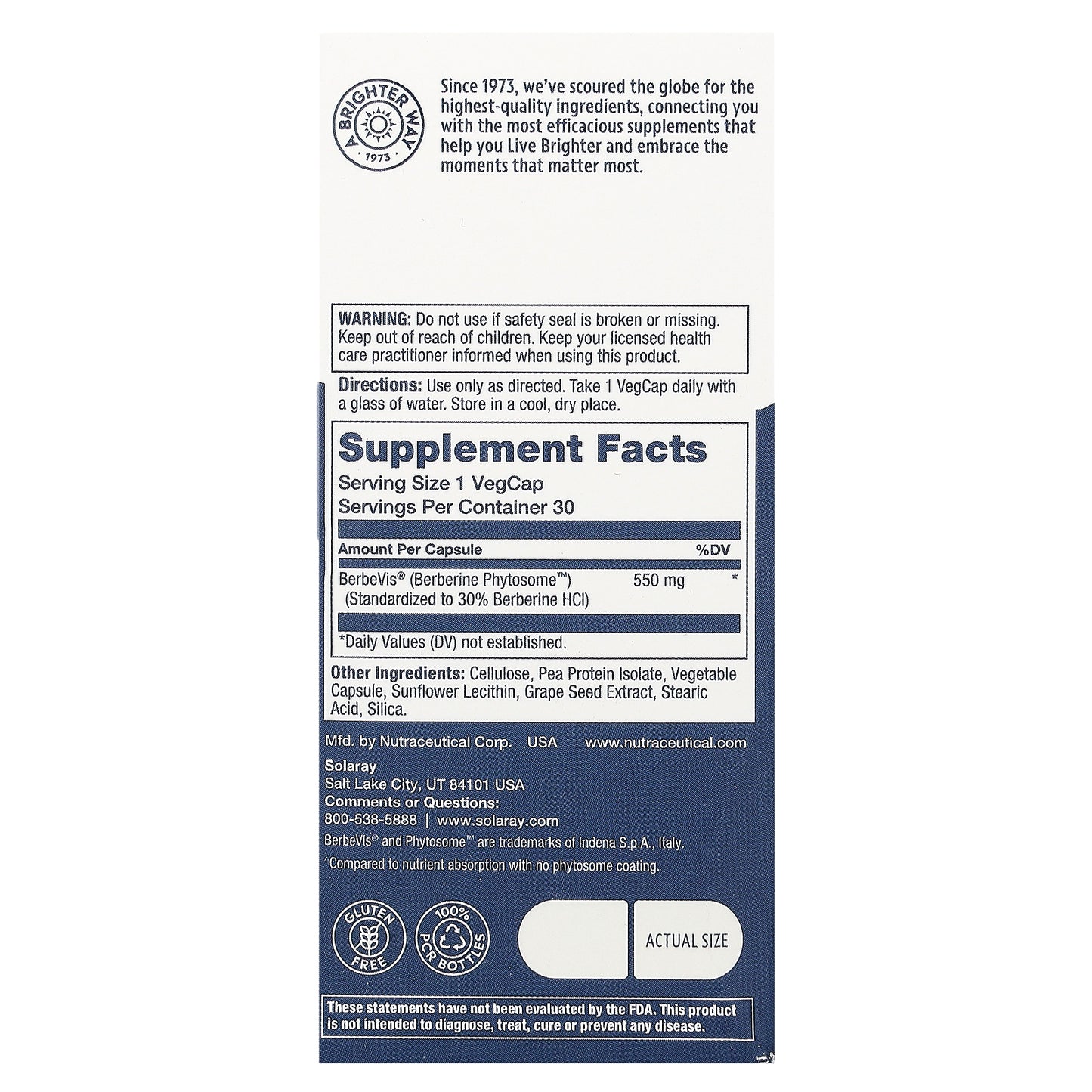 Solaray, Berberine Phytosome, 550 mg, 30 Vegcaps